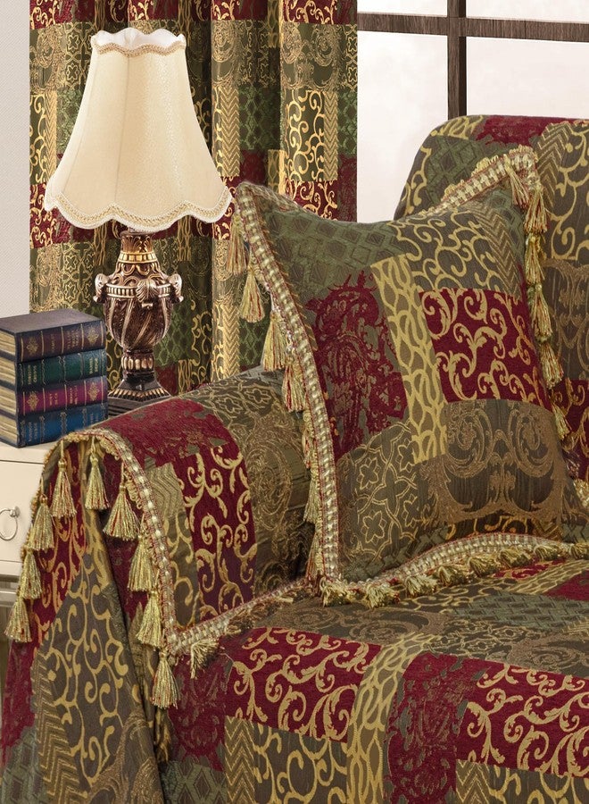 Loom and Mill Luxury Sofa Armrest Covers Set of 2, Classic Damask Thick Chenille Couch Arm Cover Furniture Protector with Lace Edge and Tassels for Chair Couch Sofa (Red&Gold Patchwork, 20x24 inch) - Image 5